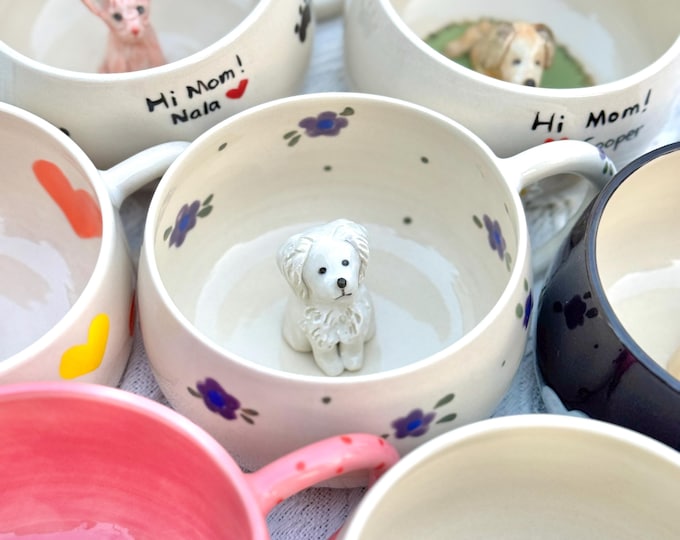 Custom Pet Portrait Mug: Handmade Ceramic Coffee Cup, Pet Owner Gift