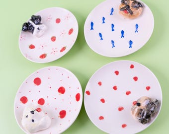 Plato para anillos con retrato de mascota personalizado: Porta joyas de cerámica hecho a mano