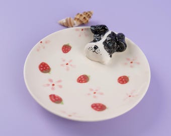 Plato para anillos con retrato de mascota personalizado: Porta joyas de cerámica hecho a mano