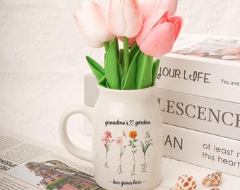 Birth Flower Vase, Mother's Day Gift,Personalized Gifts for Nanny Mama,Personalised Grandma's Garden Vase,Personalised Vase