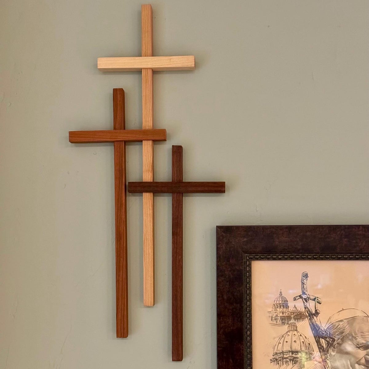 Three Wooden Crosses Wall Display - Etsy