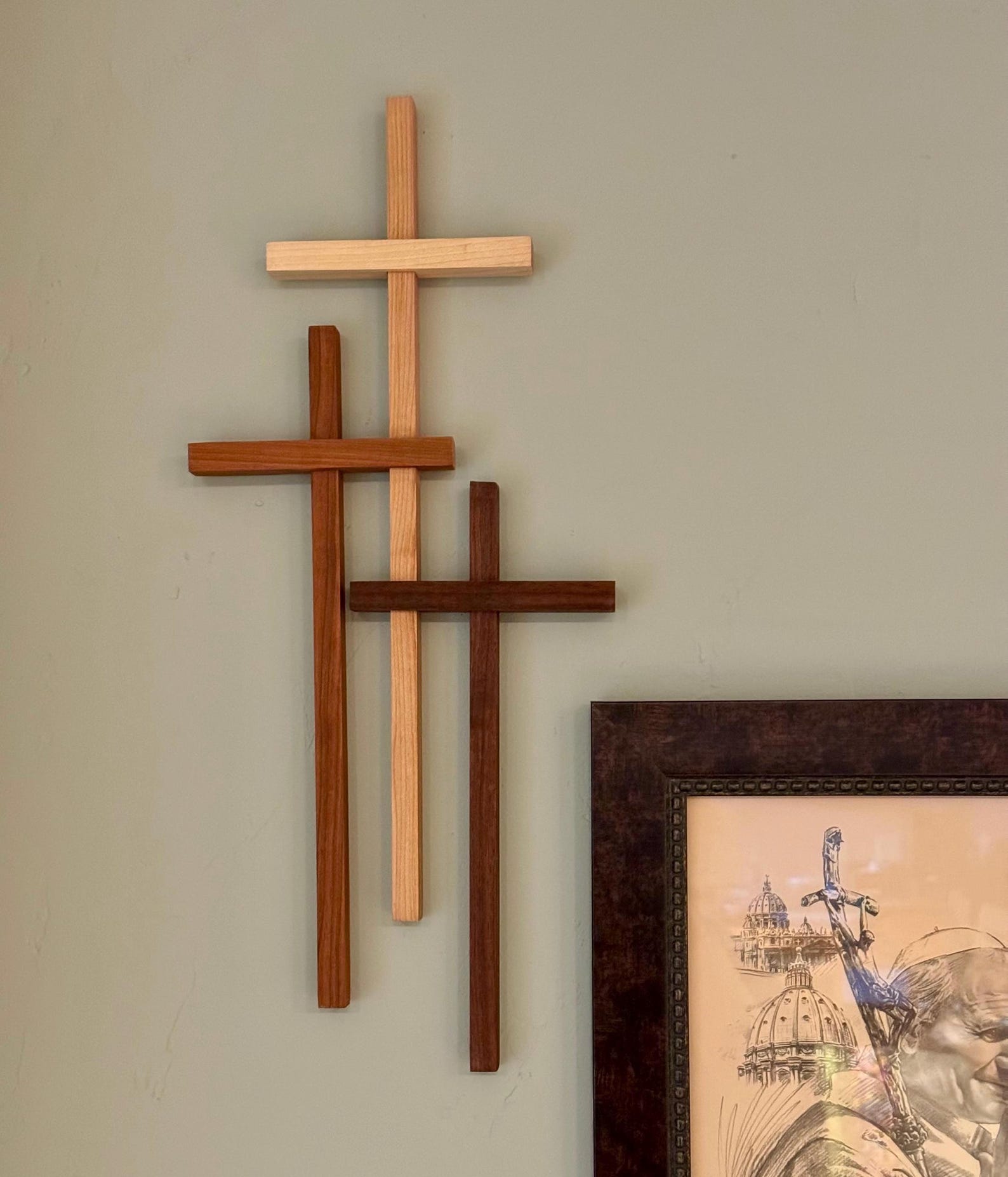 20” Height Three Wooden Crosses Wall Display