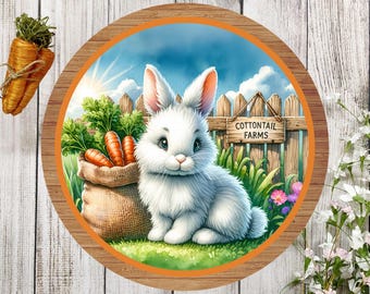Cottontail Farms Sign for Sublimation, Carrot Wreath Sign, Easter Carrot Png, Round Easter Doorhanger, Bunny Sign, Instant Download PNG