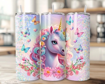 Unicorn Tumbler Wrap, 20 oz skinny tumbler Wrap, Seamless straight tumbler PNG, Sublimation tumbler wrap for girls, digital download