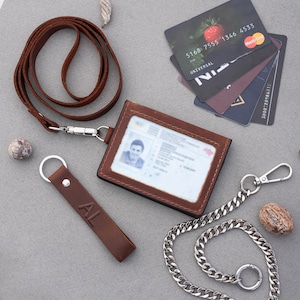 Carteira de couro fina com alça ou corrente – Carteira minimalista com fecho magnético – Carteira pequena para cartões e dinheiro – Presente para namorado ou pai