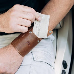 Leather Arm Wallet with Customization, Personalizable Wrist Wallet, Custom Leather Card Holder, Leather Wrist Pouch, Customizable Arm Wallet