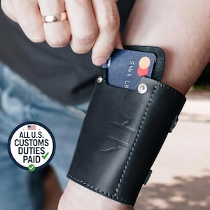 Portafoglio con bracciale in pelle personalizzato, portafoglio minimalista, portafoglio da polso sicuro per carte, braccialetto in pelle personalizzabile