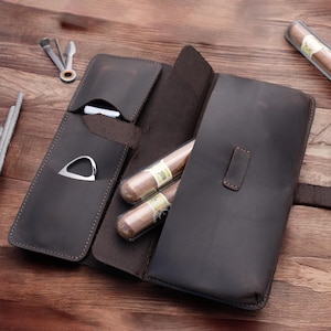 Leather Cigar Case – Travel Cigar Holder – Groomsman Gift for Men – Cigar Accessories for Wedding, Father’s Gift, Birthday, Christmas gift