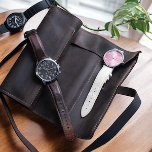 Estuche de cuero personalizado para 1 a 5 relojes: organizador de viaje, estuche protector, regalo para hombres: aniversario, día del padre o regalo de cumpleaños