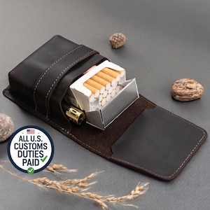 Personalized Leather Cigarette Case, Customizable Smoking Accessory, Durable Tobacco Organizer, Compact Lighter Holder, Father's Day Gift
