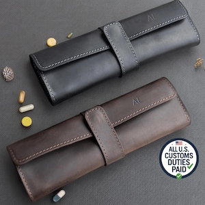 Personalized Leather Pill Organizer, Custom Medicine Wallet, Travel Pill Pouch, Elegant Medicine Holder, Leather Tablet Case -7-Day Pill Box