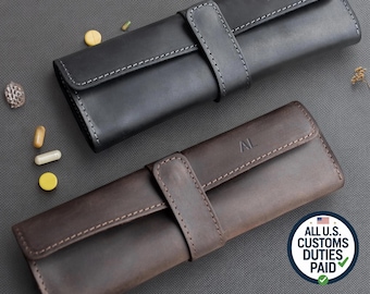 Personalized Leather Pill Organizer, Custom Medicine Wallet, Travel Pill Pouch, Elegant Medicine Holder, Leather Tablet Case -7-Day Pill Box