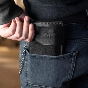 Cartera de cuero personalizada con cadena, cartera de hombre personalizable, cartera elegante para motociclista, cartera de cuero larga - Regalo para el día del padre