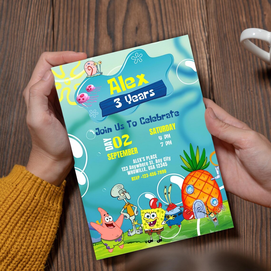 Printable Spongebob Birthday Invitation, Editable Sponge Bob Birthday Invitation Template ...