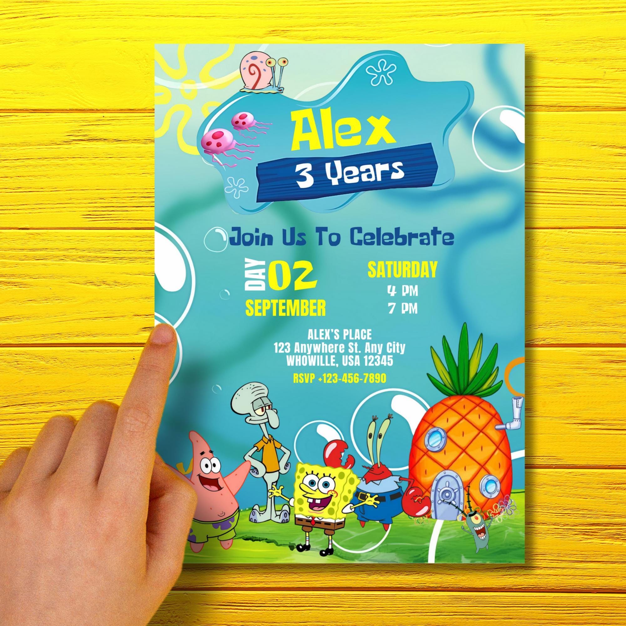 Printable Spongebob Birthday Invitation, Editable Sponge Bob Birthday Invitation Template ...