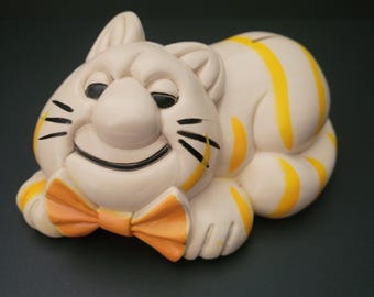 Credit Union Fat Cat Children's Account Coin Bank/1980's Kitschy Retro Promotional Item/Chesire Cat/Made in China