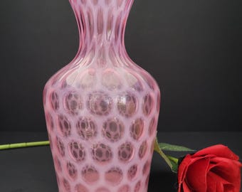 Pink Opalescent Coin Dot Vase/Simple Vintage Elegance/Gift for Her