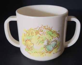 Vintage Disney Child's Cup/Double Handled Winnie the Pooh Mug/Classic Pooh and Rabbit/Shepard & Milne/Plastic Cup by Trudeau/Made in Canada