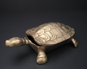 Vintage Brass Turtle Tortoise Trinket Box/Hand-made/Multiple Use - Jewelry, Ash Tray, Business Cards/Perfect Gift.