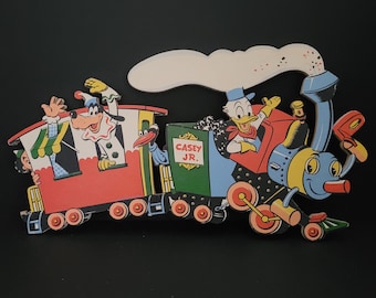 Vintage Dolly Toy Company Wall Hangings/Mid-Century Disney Child's Room/Cardboard Cut-Outs/Disney Casey Junior Train/Made in USA