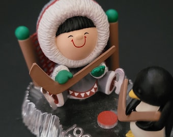 1991 vintage Frosty Friends #12 Hallmark Keepsake Collector's Series Ornament/Penguin, Hockey, Inuit/Eskimo (npc)/Made in China