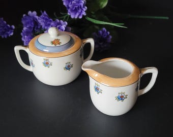 Noritake Floral and Peach Lustre Cream and Sugar/Gold Accents/Hand Painted/Diminutive Size/Vintage Charm/Made in Japan
