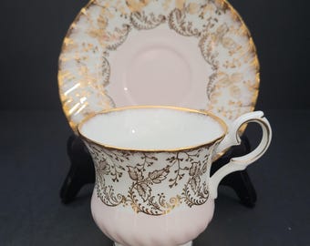 Vintage Elizabethan Teacup by Taylor and Kent/1970s/Blush Pink and Gold/Made in England/Gift for Her