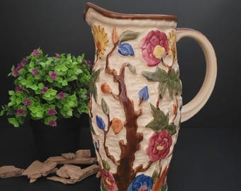 Vintage E. Radford, England, Indian Tree Pitcher/Produced by H. J. Wood, Staffordshire England/English Pottery Jug/Bright, Bold, Colours