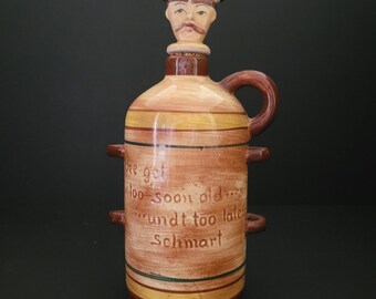 Vintage  Decanter/Gentleman's Head Stopper/Ceramic Bottle/Jug/Clever Saying/Made in Japan