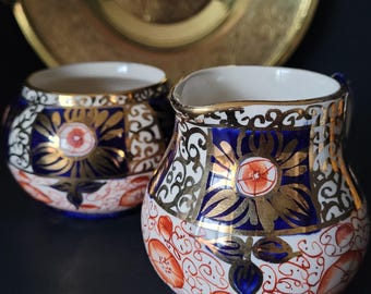 Vintage Sadler Imari Style Cream and Sugar/Pattern 3759/Collectible/Rare/Unusual/1930s/Gift for Collector/Made in England