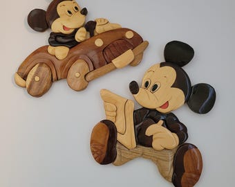 Disney Mickey Mouse Intarsia Wooden Wall Hanging/Vintage 1970s/Wall Decoration/Plaque/Disneyana/Child's Room/Wall Decor/Gift for Disney Fan