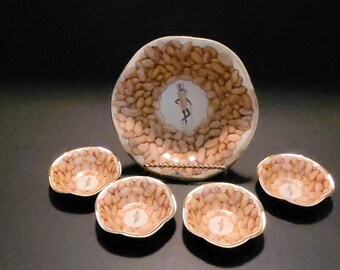 Vintage Planter's Peanuts Snack Bowl Set/Mr. Peanut Barware/Collectible Tin Serving Dishes/Made in USA