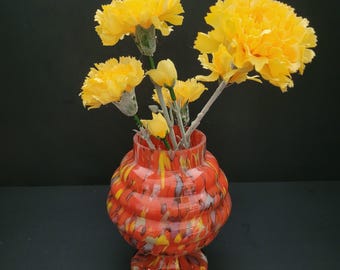 Vintage Art Deco Style Vase/1930's Multi-Colored "Splatter Glass"/Orange, Yellow, & Black/Collectible Art Glass/Beautiful Gift