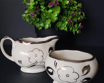 Sandland Ware Lancaster England Cream and Sugar/Silver Embellishments/Simple Elegance/1940s/