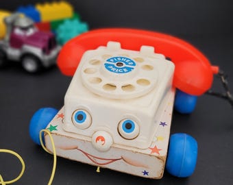 Vintage Fisher Price #747 Chatter Phone Pull Toy - 1967 to 1985 - Made in USA