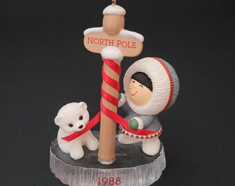 1988 Vintage Frosty Friends # 9 Hallmark Keepsake Collector's Series Ornament/polar bear cub, Inuit/Eskimo (npc), North Pole/Made in China
