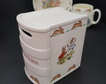 Bunnykins Book-Shaped Coin Bank/Vintage 1970s/Jump Rope and Knitting/Collectible/Gift for Child/Birthday, Christening/Made in England