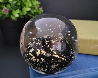 Vintage Black and Gold Paperweight/Edward Roman Art Glass/Signed by Canadian Artist/Goldleaf/Desktop Beauty/All-Occasion Gift/Made in Canada