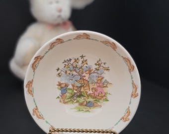 Bunnykins by Royal Doulton Cereal Bowl/Vintage 1970s/Apple Picking/Baby Shower or Christening Gift/Childhood Keepsake/Made in England