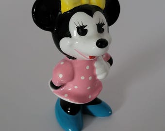 Walt Disney's Vintage Minnie Mouse Figurine/Ceramic Made in Japan/Pink Polka Dot Dress, Blue Shoes/Made in Japan