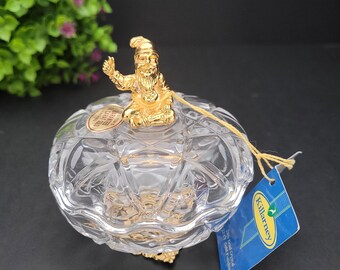 Killarney Crystal Glass Co. Ltd. Lead Crystal and 22 Carat Gold Trinket Dish/Gold Leprechaun/St. Patrick's Day Gift/Made in Dublin, Ireland
