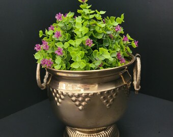 Double-handled Indoor Brass Planter/Grape Motif/Decor Piece/Home Gardener
