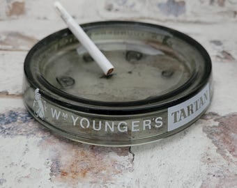 Wm Younger's Tartan Keg Beer Glass Ashtray Tips Tray/Barkeep's Friend/Vintage Barware/Tobacciana/Mancave Decor/Gift for Him/Made in England