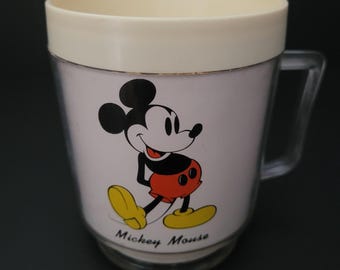 Made by Eagle/Hard Plastic/Insulated/Mickey Mouse Mug/Clear Plastic Handle/Disneyana/Mid-Century/Made in USA
