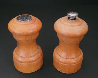 Peugeot Wooden Salt Shaker and Pepper Mill/Small, Vintage, Grinder/Made in France