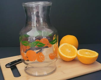 Anchor Hocking Orange Juice Carafe/Vintage 1980s Beverage Pitcher/Retro Style/Farmhouse Kitchen/Made in USA