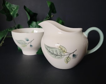 Wedgwood of Etruria and Barlaston Cream and Sugar/Vintage Woodbury Pattern/MCM/Vintage 50s - 60s/Seafoam Green/Botanical/Made in England