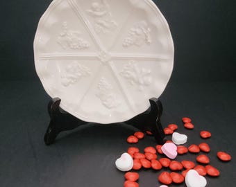 Small Vintage Porcelain Trinket, Candy, or Ring Dish/Features Cherubs and Grapes/Valentine's Day/Made in Italy