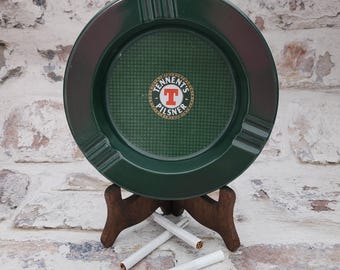 Vintage Tennent's Scottish Pilsner Green Melamine Advertising Promotional Ashtray/Mancave Decor/Collectible Barware/Tobacciana/England