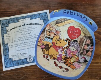 Bradford Exchange Winnie the Pooh the Whole Year Through - February Collector Plate/Limited Edition/Certificate of Authenticity/Made in USA